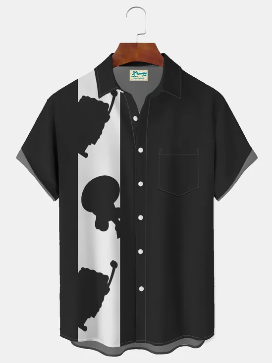 Royaura® Men's Vintage Cartoon Friends Black White  Combination Print Retro Short Sleeve Shirt Big & Tall