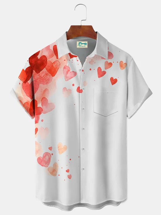 Royaura® Men's Valentine's Day Love Watercolor Print Retro Short Sleeve Shirt Big & Tall