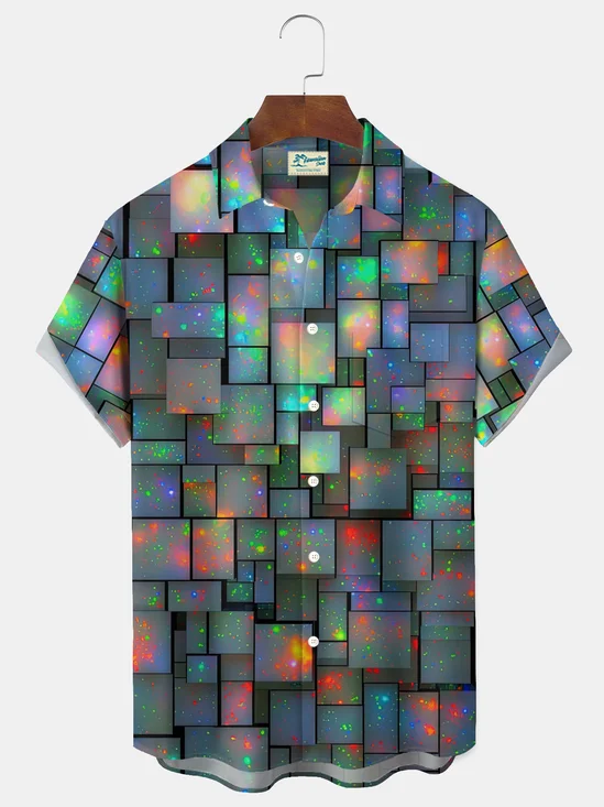 Royaura® Retro Art Print Men's Button Pocket Short-Sleeve Holiday Shirt Big & Tall