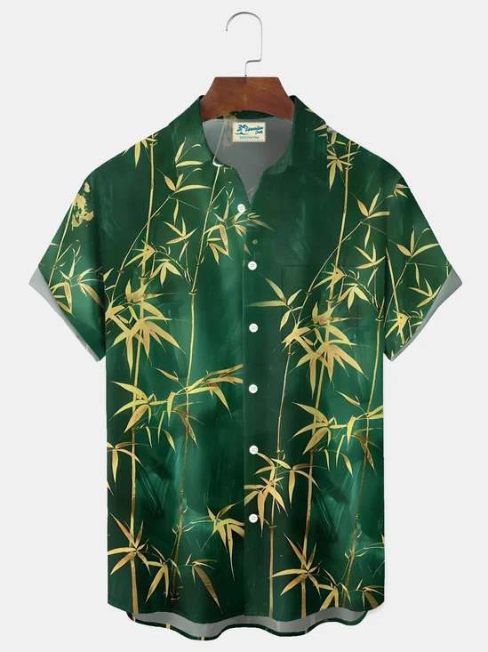 Royaura® Retro Leaf Print Men's Button Pocket Short-Sleeve Holiday Shirt Big & Tall