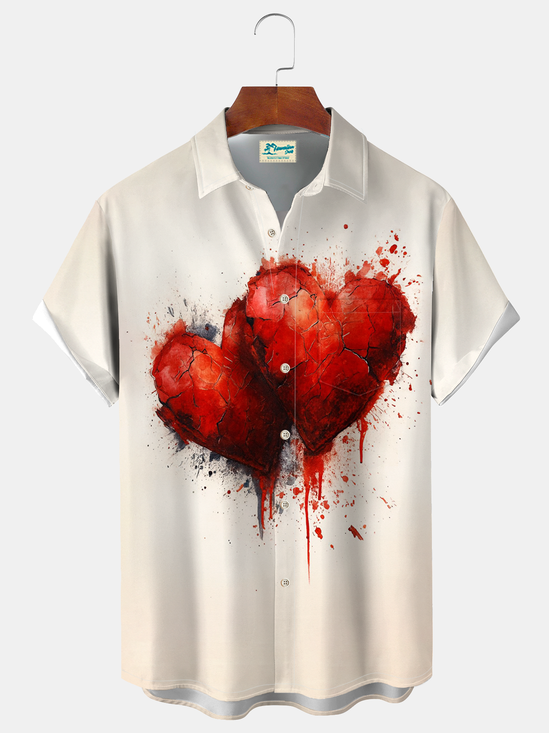 Royaura® Men's Valentine's Day Love Broken Art Print Retro Short Sleeve Shirt Big & Tall