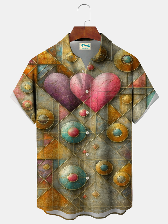 Royaura® Men's Valentine's Day Machinery Love Print Retro Short Sleeve Shirt Big & Tall