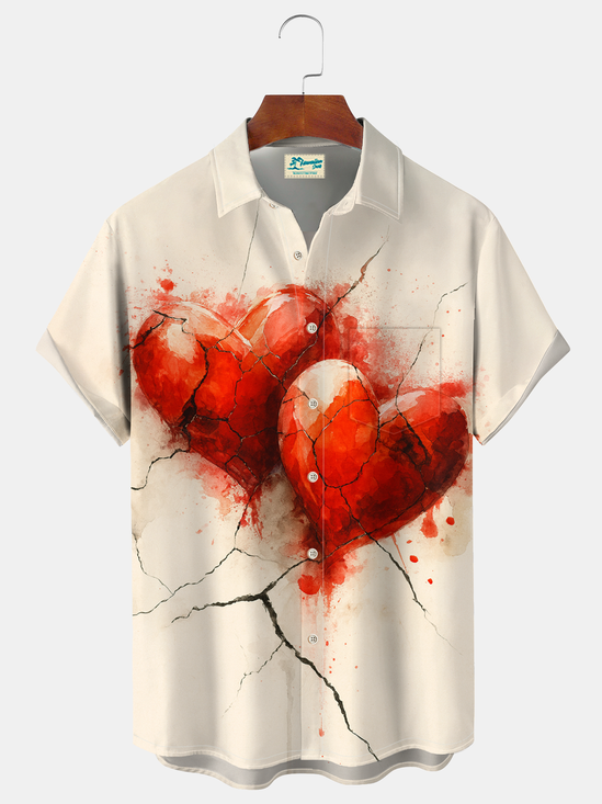 Royaura® Men's Valentine's Day Love Broken Art Print Retro Short Sleeve Shirt Big & Tall