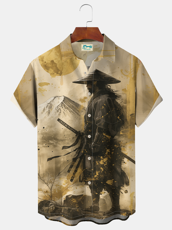 Royaura® Men's Basic Samurai Ukiyo-e Print Retro Short Sleeve Shirt Big & Tall