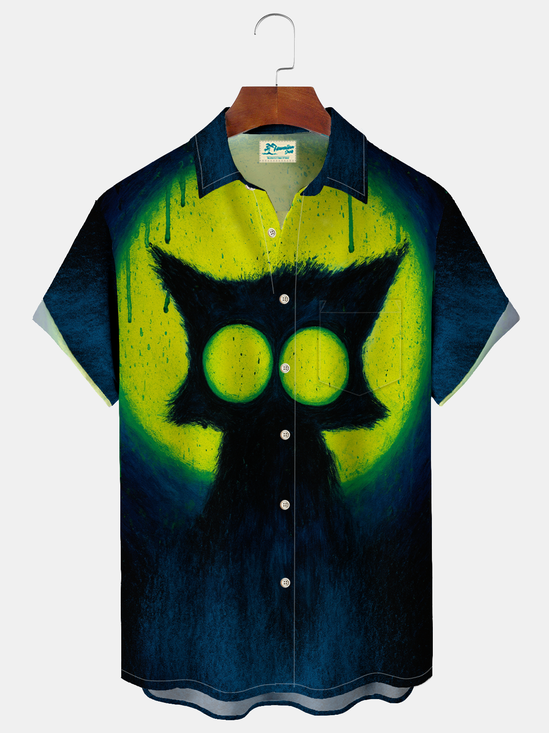 Royaura® Men's Basic Surprise Little Cat Graffiti Print Retro Short Sleeve Shirt Big & Tall