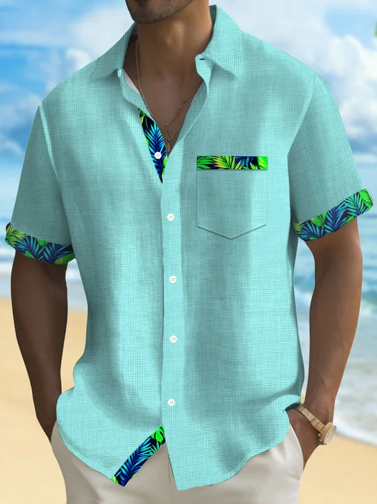 Royaura® Hawaii Basic Textured Floral Print Men's Button-Down Short-Sleeve Shirt Big & Tall