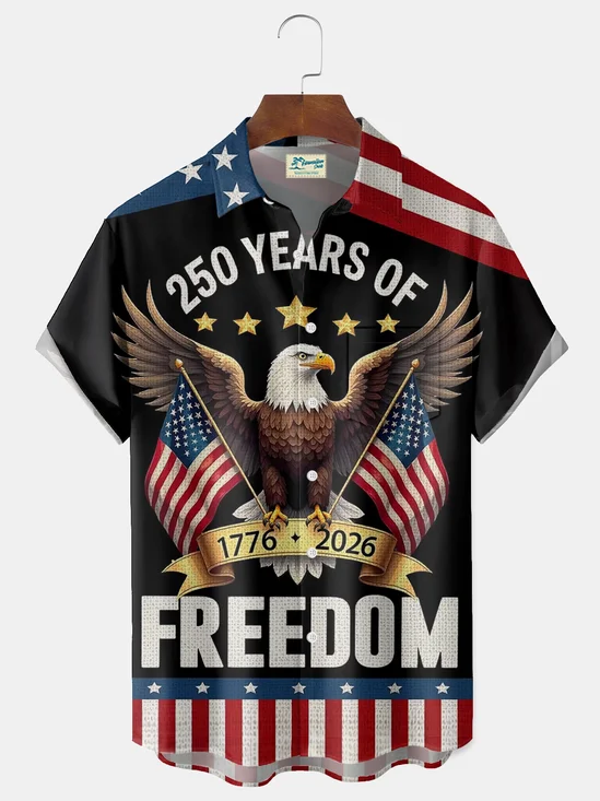 Royaura® 250th Anniversary American Flag Eagle Print Men's Button-Down Pocket Short-Sleeve Shirt Big & Tall
