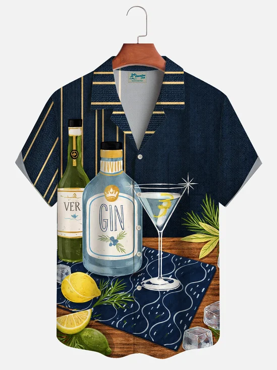 Royaura® Men's Vintage 50S Bowling Cocktail Stripes Relaxed Fit Camp Collar Vertical Panel Print Retro Short-Sleeve Shirt Big & Tall