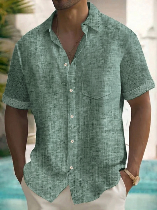 Royaura® Men's Retro Textured Solid Green Casual Short Sleeve Button Down Hawaiian Shirt Big & Tall