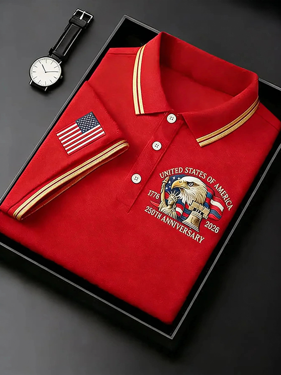 Royaura® Men's Holiday 250th Anniversary National Icons Commemorative Short-Sleesleeved Polo Shirt Big & Tall