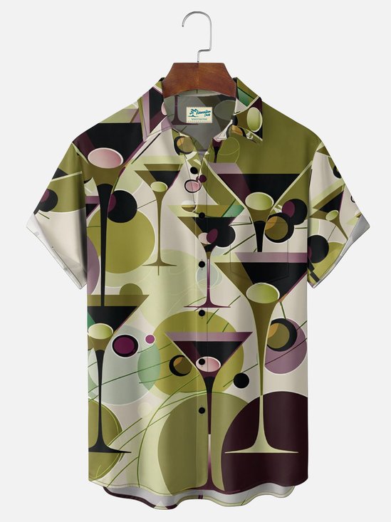 Royaura® Men's Retro Cocktail Geometric Print Hawaiian Shirt Casual Short Sleeve Button Down Big & Tall