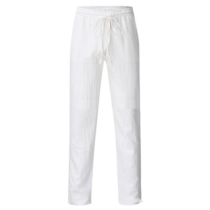 Summer New Linen Pants Casual Loose Pure Color Tether Elastic Waist Men's Pants