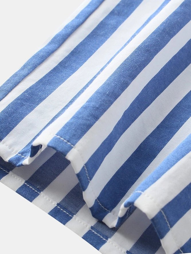 Blue stripe Cotton-Blend Paneled Casual Shirts