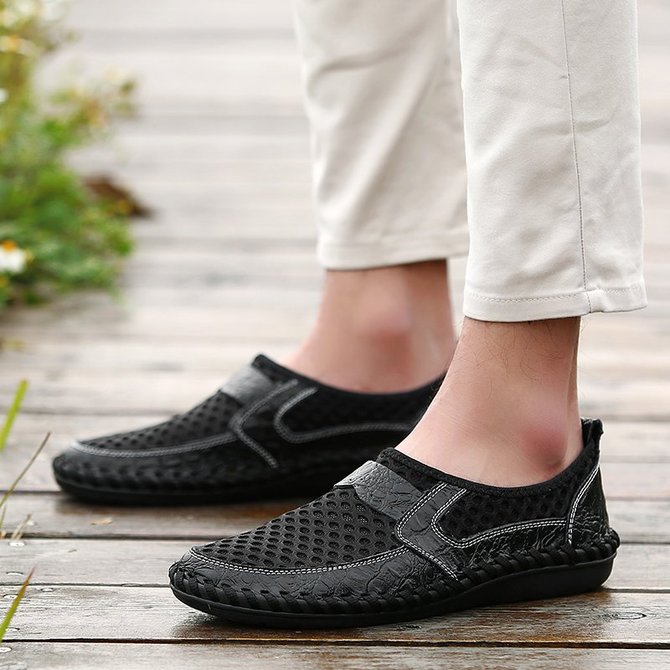 Men Stitching Mesh Soft Loafers Breathable Outdoor Casual Shoes