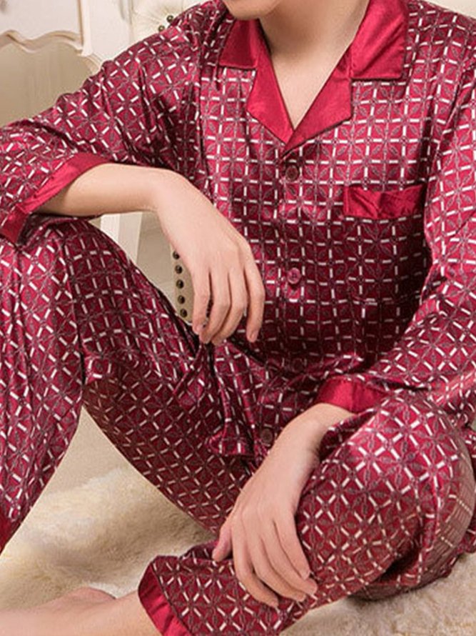 Men's Casual Printed Pajamas Suit Home Service