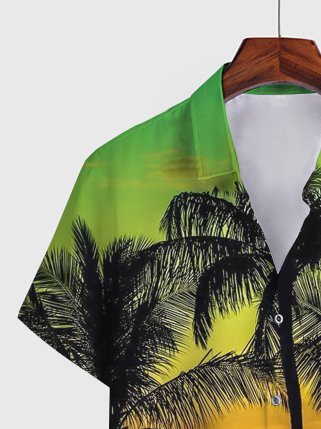 Green Coconut Short Sleeved Summer Vacation Shirts For Men
