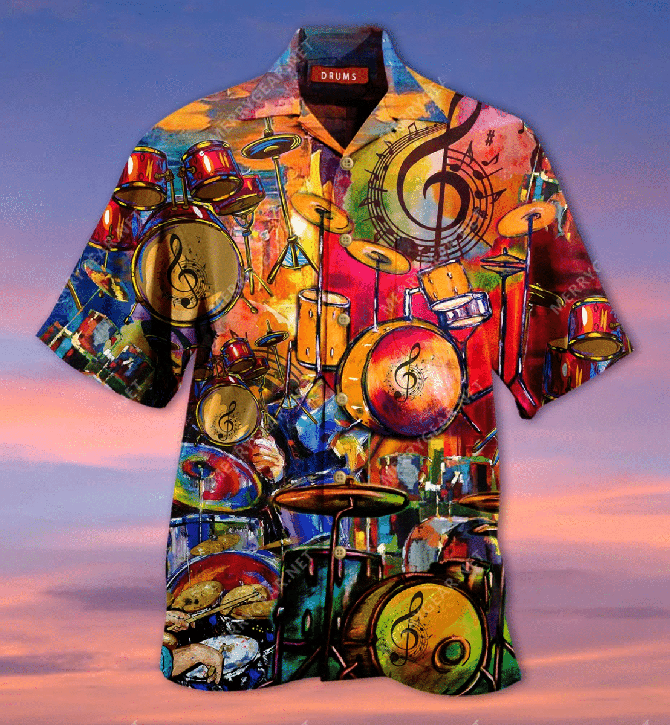 Vintage Music Love Colorful Drums Hawaiian Shirt For Men