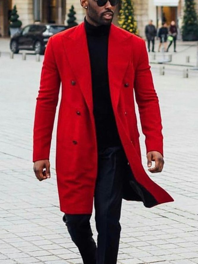 Trendy Red Casual Long Coat