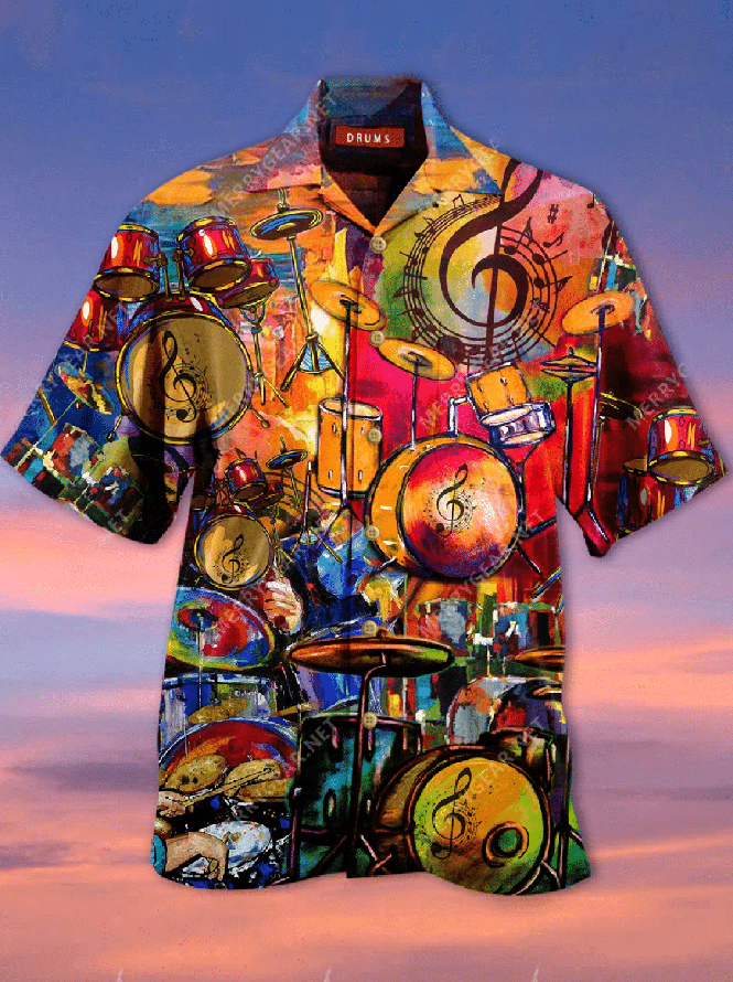 Vintage Music Love Colorful Drums Hawaiian Shirt For Men