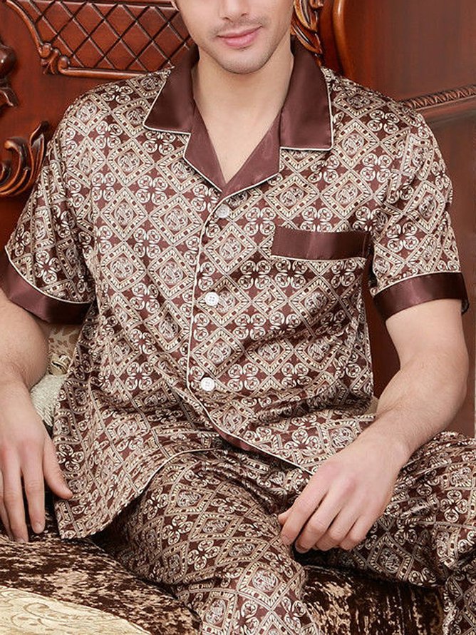 Vintage Print Short-sleeved Silk Pajama Set