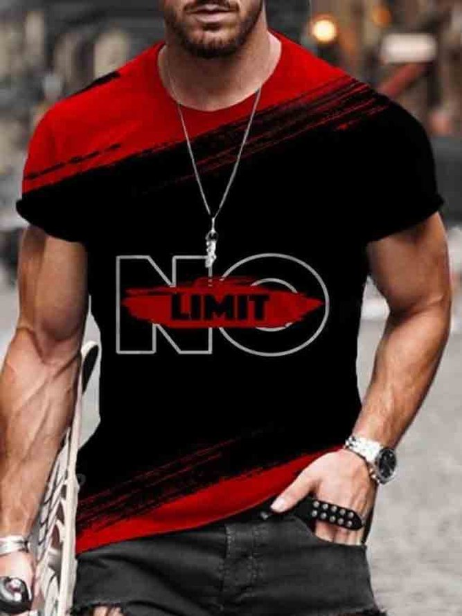 Men's No Limit T-Shirt Plus Size Black Red Stitching Color Fashion Tee