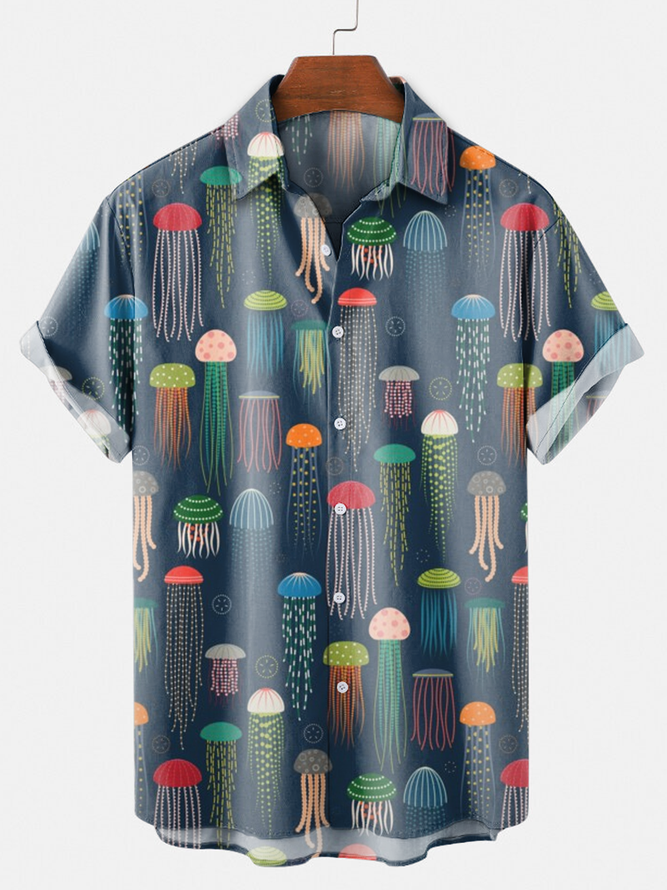 Casual Ocean Jellyfish Hawaiian Shirt For Men royaura