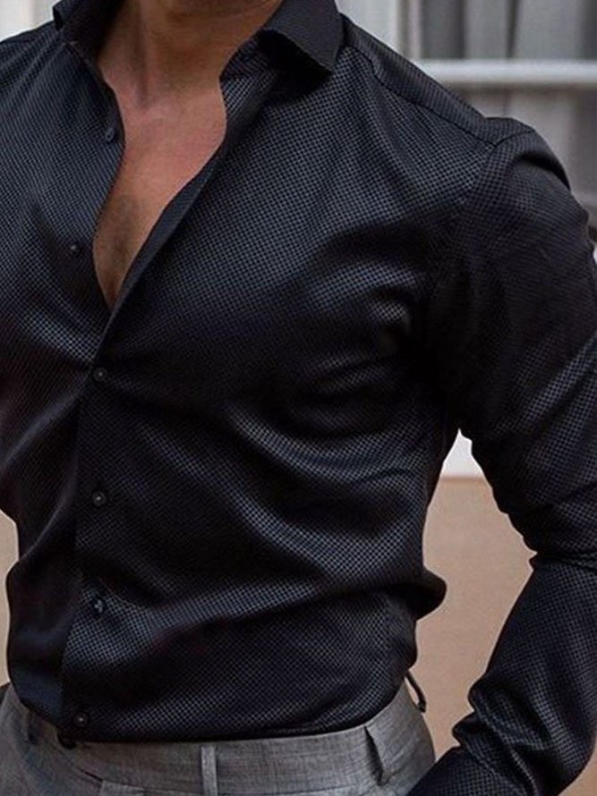 Mens Black Dress Shirt Fashion Long Sleeve Business Social Shirt Male Solid Color Button Up Collar Plus Size Work Black Shirt