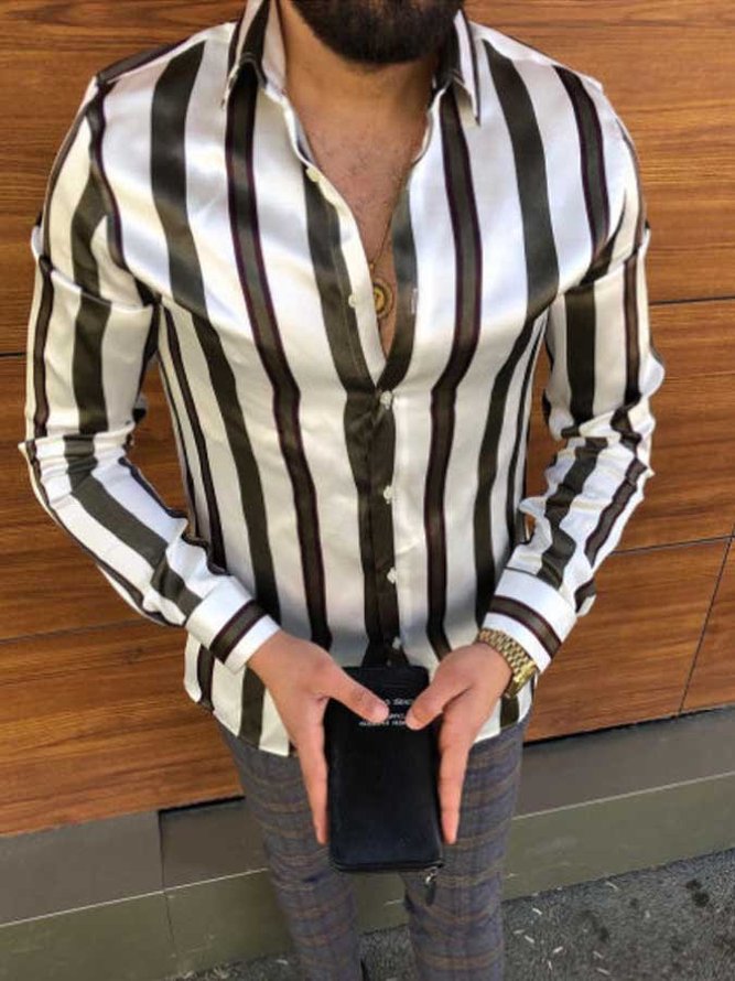 Casual striped textured long-sleeved shirt