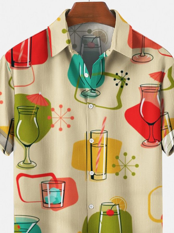 Royaura Men's 50's Vintage Short Sleeve Drink&Food Casual Hawaiian Shirt