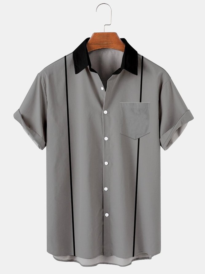 Male Pocket Striped Shirt Collar Shirts