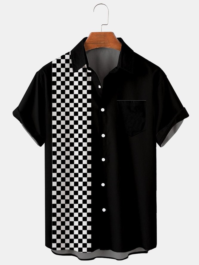 Men's 50s Vintage Bowling Shirts Rockabilly Style Lattice Button-Down Short Sleeve Top