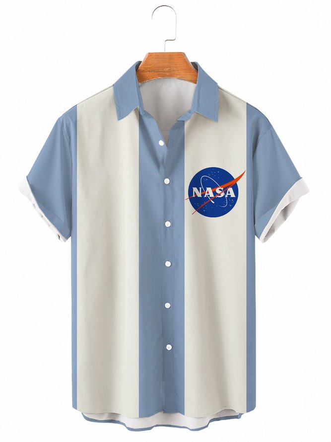 Mens NASA Casual Lapel Short Sleeve Hawaiian Shirts