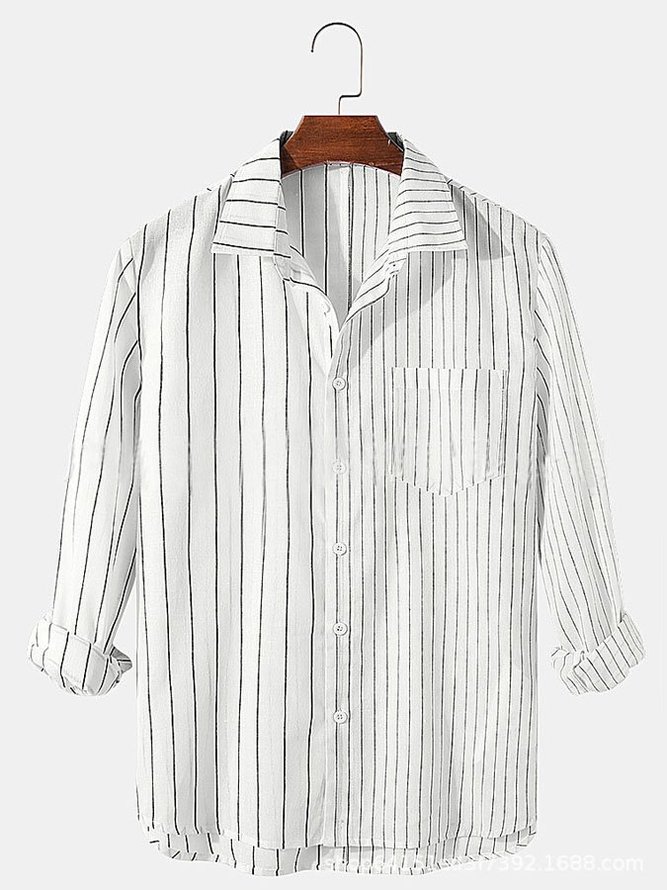 Men's casual striped printed shirt