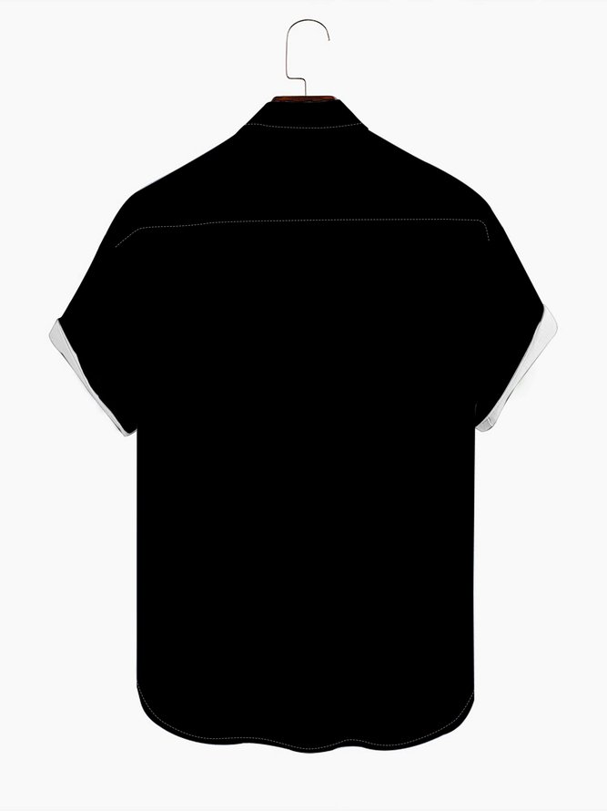 Mens Retro Music Print Casual Lapel Short Sleeve Hawaiian Shirts royaura