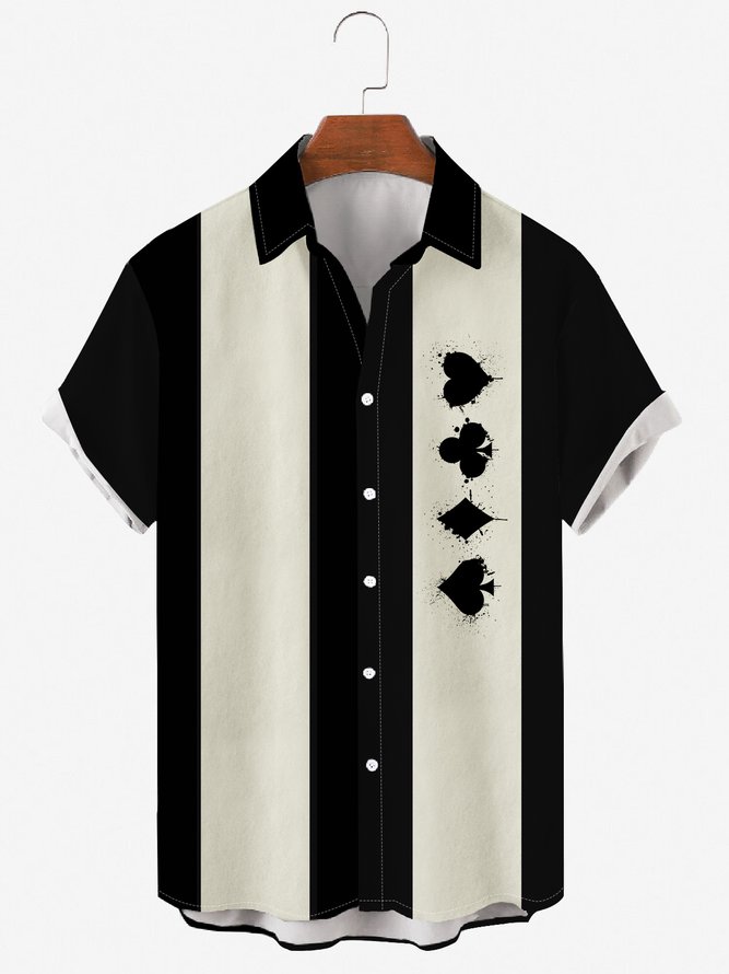 Mens Poker Print Casual Lapel Short Sleeve Hawaiian Shirts