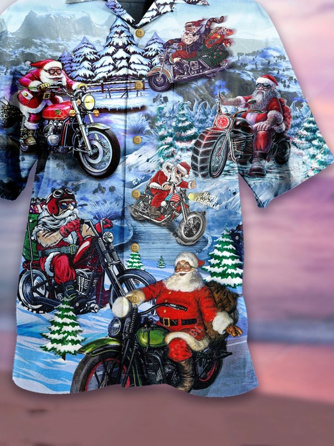 Men's Santa Claus Party Motorcycle Ugly Hawaiian Christmas Shirts