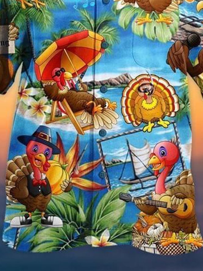 Thanksgiving Hawaiian Shirt Men's Turkey Party Short Sleeve Tops