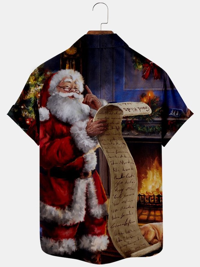 Men's Santa Print Loose Short Sleeve Shirt