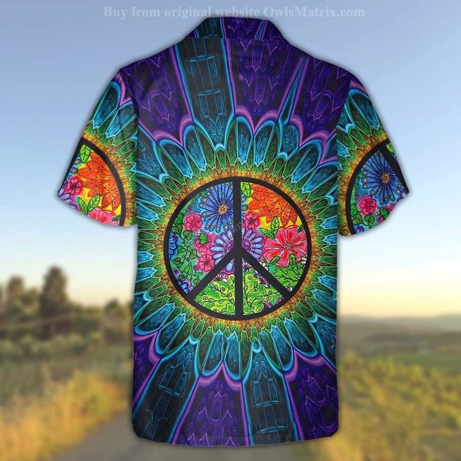 Mens Peace&Love Print Casual Breathable Short Sleeve Hawaiian Shirts