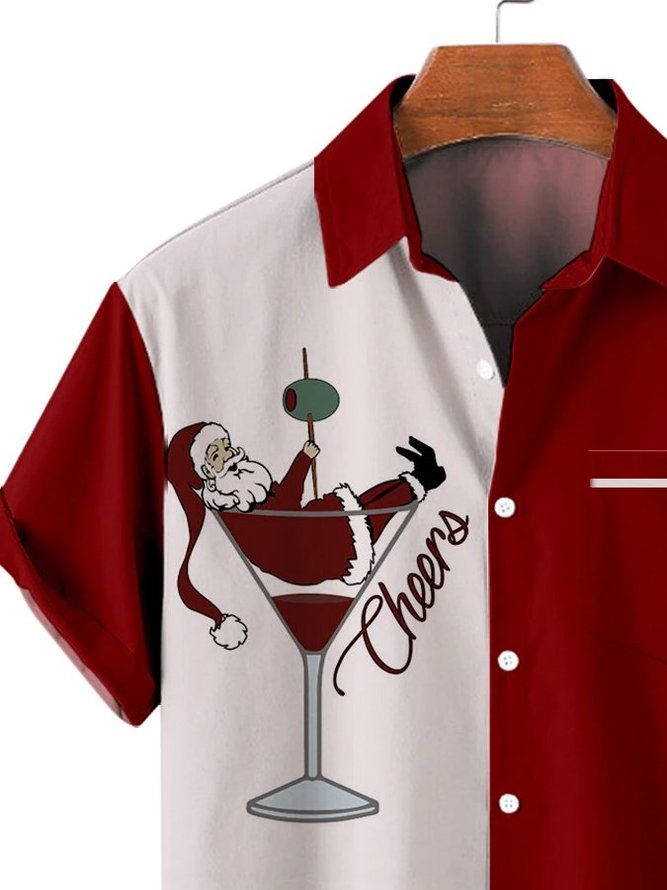 Royaura Men Cheers Santa Christmas Shirts Cocktail Vintage Xmas Short Sleeves