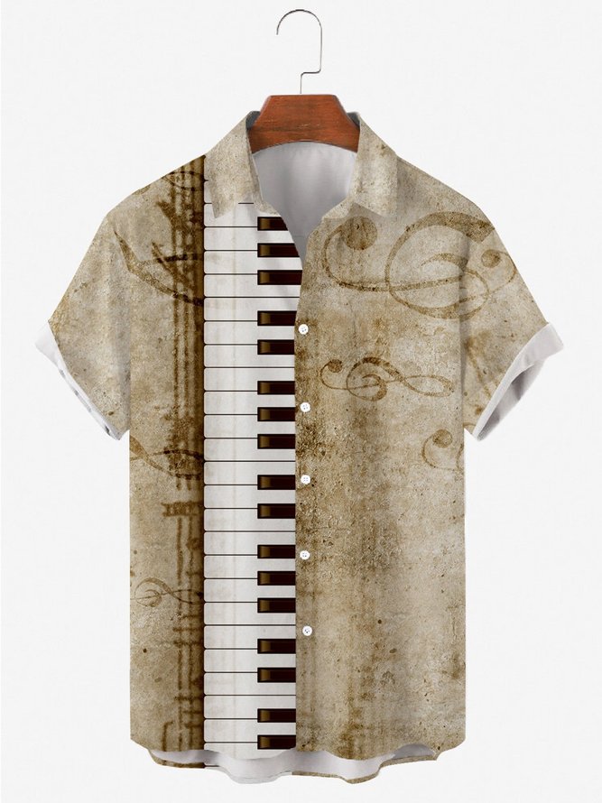 Vintage Music Piano Casual Printed Shirts & Tops