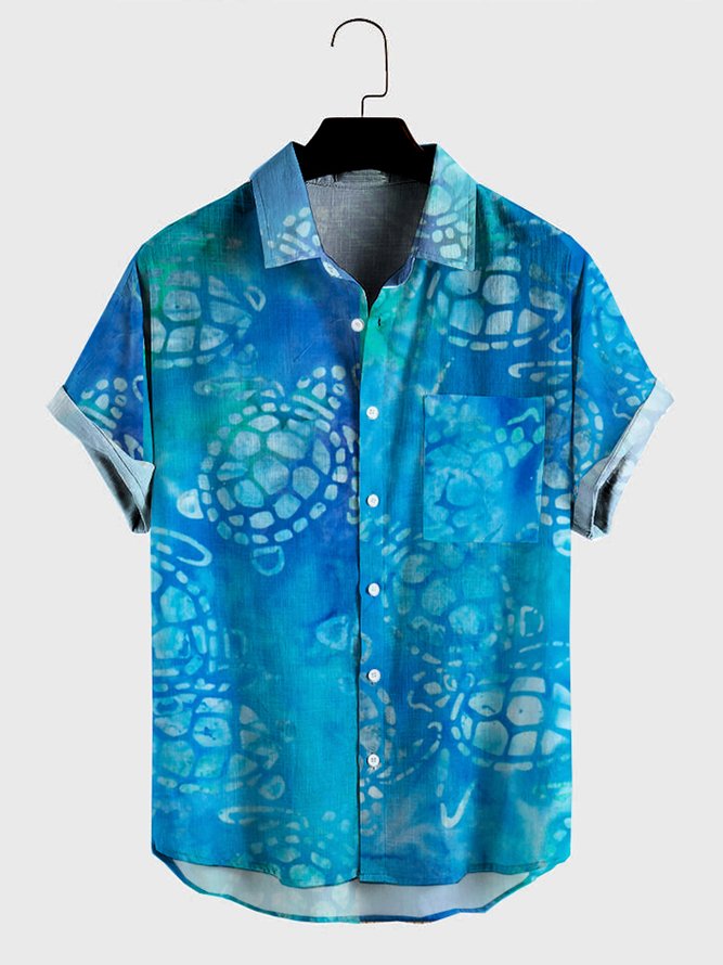 Mens Sea Turtles Print Casual Ocean Creatures Short Sleeve Hawaiian Shirts