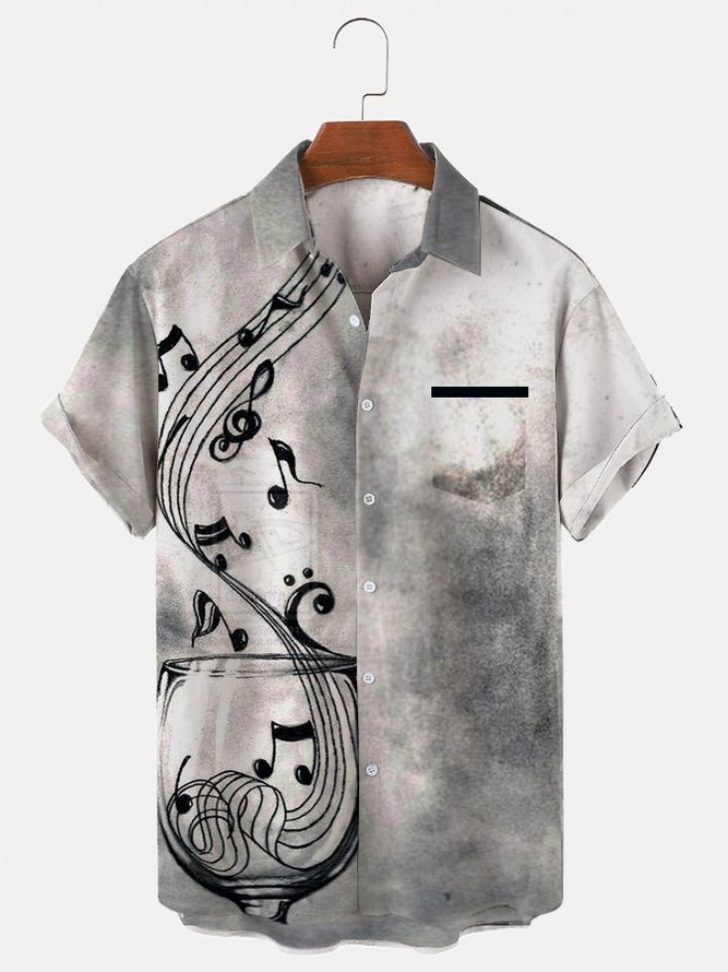 Men's Vintage Music Note Casual Shirts & Tops