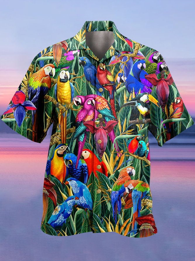 Men's Parrot Retro Breathable Vintage Short Sleeve Hawaiian Shirts & Tops
