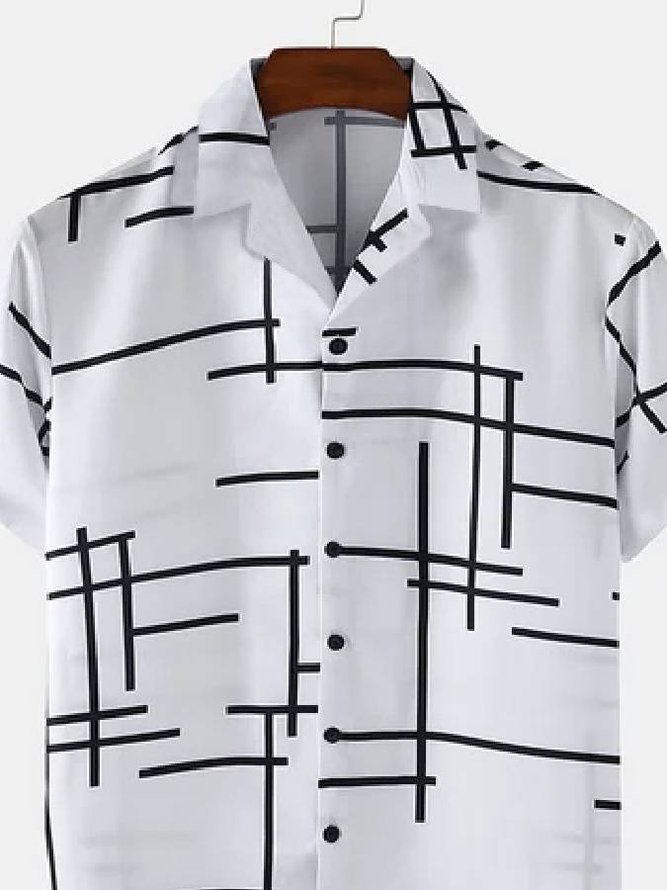 Men's shirt white cotton irregular lines plain loose thin short sleeves