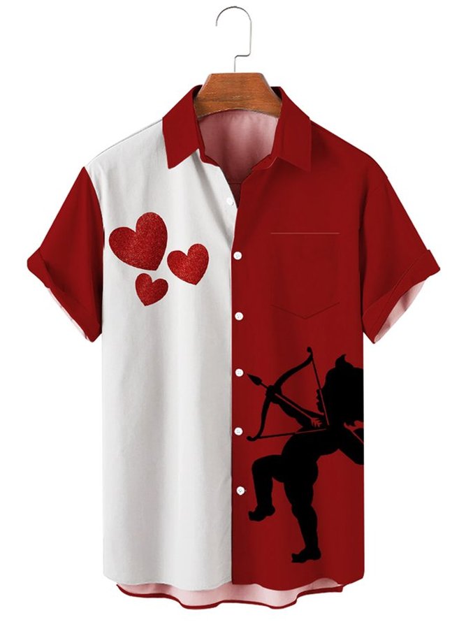 Men's Casual Valentine's Day Creative Cartoon Short-sleeved Shirt With Pockets