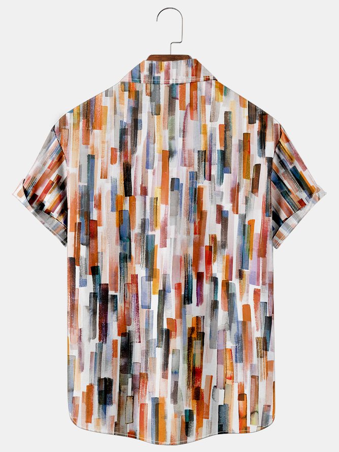 Men's Art Painting Stripes Casual Breathable Short-sleeved Hawaiian Shirt