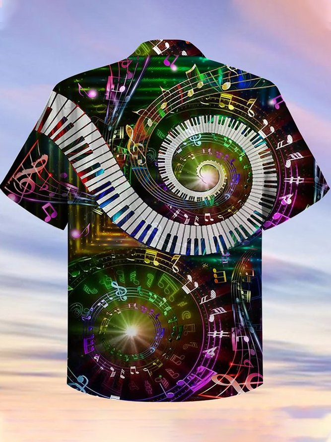 Men's Casual Music 10 Fingers 88 Keys Piano Print Hawaiian Shirt