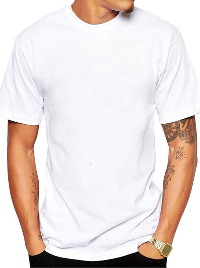Round neck basic solid color cotton blend T-shirt