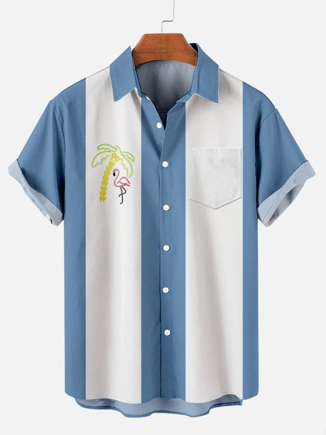 Men's Vacation Flamingo Hawaiian Shirt With Pockets
